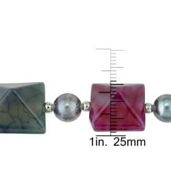 New York Pearls Sterling Silver Multicolored Agate and Pearl Necklace (7.5-8 mm)