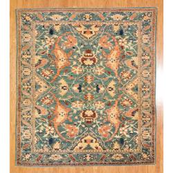 Afghan Hand-knotted Oushak Grey/ Green Wool Rug (7'9 x 8'10)