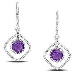 14k White Gold Amethyst and 3/4ct TDW Diamond Earrings (G-H, SI1-SI2)