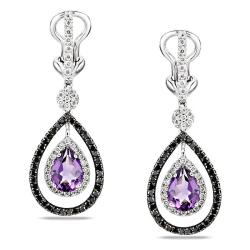 14k White Gold Amethyst and Black/ White Diamond Earrings (G-H, SI1-SI2)