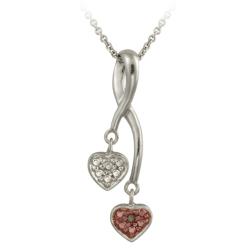 Rose Gold over Silver Champagne Diamond Accent Double Heart Necklace