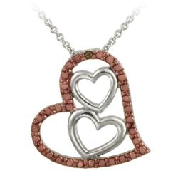 Rose Gold over Silver Champagne Diamond Accent Triple Heart Necklace