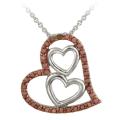 Rose Gold over Silver Champagne Diamond Accent Triple Heart Necklace