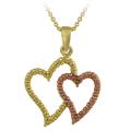18k and Rose Gold over Silver Champagne Diamond Double Heart Necklace