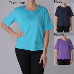 Adi Designs Women's Embellished Neck Tee