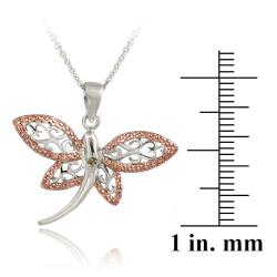 Rose Gold over Silver Champagne Diamond Filigree Dragonfly Necklace