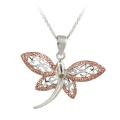 Rose Gold over Silver Champagne Diamond Filigree Dragonfly Necklace