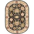 Micro Hand-hooked Mahal Black/ Beige Wool Rug (7'6 x 9'6 Oval)