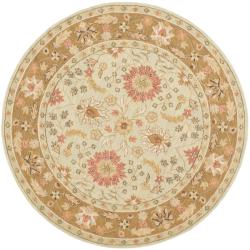 Micro Hand-hooked Chelsea Kashan Light Green Wool Rug (4' Round)