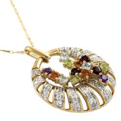 14k Yellow Gold 1/2ct TDW Diamond/ Multi-gemstone Necklace (H-I, I2)