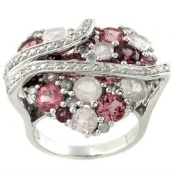 Sterling Silver Multi-gemstone and 3/4ct TDW Diamond Heart Ring (H-I, I2)