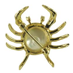 14k Yellow Gold Freshwater Coin Pearl and Diamond Crab Pin