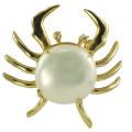 14k Yellow Gold Freshwater Coin Pearl and Diamond Crab Pin