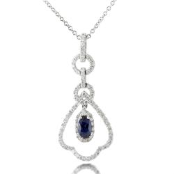 18k White Gold Blue Sapphire and 3/8ct TDW Diamond Necklace (G-H, SI1-SI2)