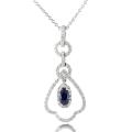 18k White Gold Blue Sapphire and 3/8ct TDW Diamond Necklace (G-H, SI1-SI2)