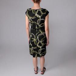 Sangria Women's Belted Swirl Print Cap Sleeve Dress