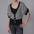 XOXO Women's Striped Short-sleeve Buttoned Cardigan