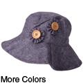 Adi Designs Women's Flower Button Accent 3.5-inch Brim Cotton Hat