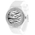 Geneva Platinum Women's Rhinestone White Stripe Silicone Watch