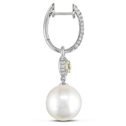 18k Gold South Sea Pearl and 1 1/5ct TDW Diamond Earrings (G-H, SI1) (11-12 mm)