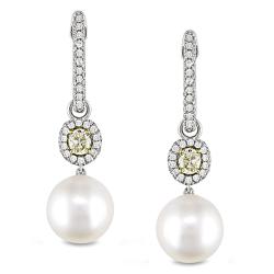 18k Gold South Sea Pearl and 1 1/5ct TDW Diamond Earrings (G-H, SI1) (11-12 mm)