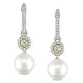 18k Gold South Sea Pearl and 1 1/5ct TDW Diamond Earrings (G-H, SI1) (11-12 mm)