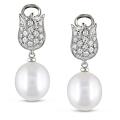 18k Gold FW Pearl and 1/2ct TDW Diamond Earrings (F-G, VS1) (10-11 mm)