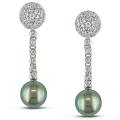 14k White Gold 1 1/4ct TDW Diamond and Tahitian Pearl Earrings (G-H, SI2) ...