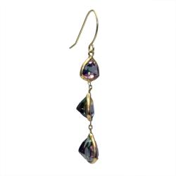14k Yellow Gold Trillion-cut Mystic Green Topaz Dangle Earrings