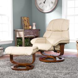 Francis Taupe Leather Recliner and Ottoman