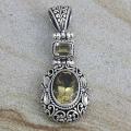 Sterling Silver Citrine with Floral Motif Pendant (Indonesia)