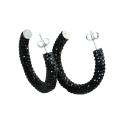 Sterling Silver Black Crystal Hoop Earrings