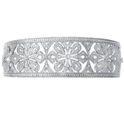 Sterling Silver 1/6ct TDW Diamond Ornate Cuff Bracelet (H-I, I3)
