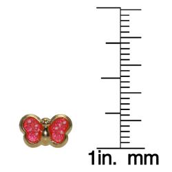14k Yellow Gold Over Sterling Silver Pink Enamel Butterfly Stud Earrings