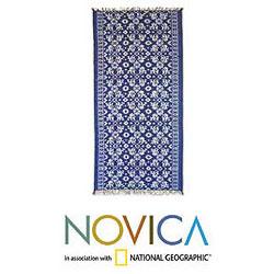 Cotton 'Blue Flowers' Tie-dye Wall Hanging (Indonesia)