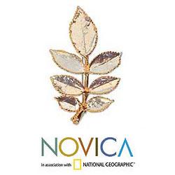 Silverplated 'Silver Leaf' Natural Rose Leaves Brooch (Thailand)