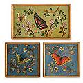 Set of 3 Reverse Painted Glass 'Butterfly Peace' Wall Art (Peru)