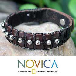 Leather 'Moon Balloons' Wristband Bracelet (Thailand)