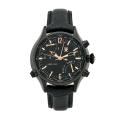 TX Men's World Time Black Leather Strap Black Dial Watch