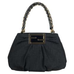 Fendi 8BR615 Small Black Canvas Shopper Bag