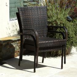 Outdoor PE Wicker Brown Stackable Club Chairs (Set of 2)