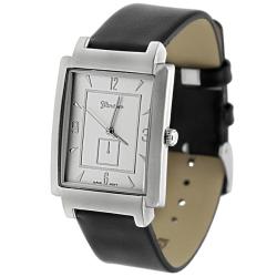 Geneva Men's Silvertone Rectangle Faux Leather Watch
