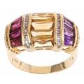10k Yellow Gold Multi-gemstone and 1/5ct TDW Diamond Ring (G-H, I1-I2)