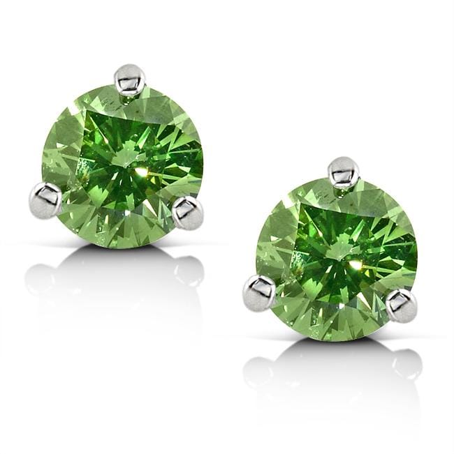 14k White Gold 1ct TDW Green Diamond Stud Earrings