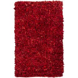 Hand-woven Mandara Red Leather Shag Rug (2' x 6')