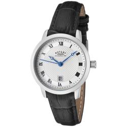 Rotary Women's Silver Textured Dial Black Leather Watch