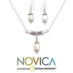 Sterling Silver 'Mermaid Tears' Pearl Jewelry Set (4 mm) (India)
