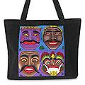 Cotton 'Bali Masks' Medium Tote Handbag (Indonesia)