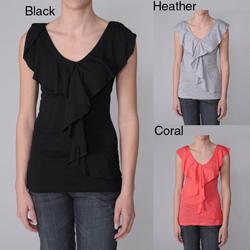 Coolwear Juniors Ruffled V-neck Cutout Back Top