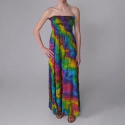 Journee Collection Junior's Smocked Bodice Tie-dye Print Maxi Dress